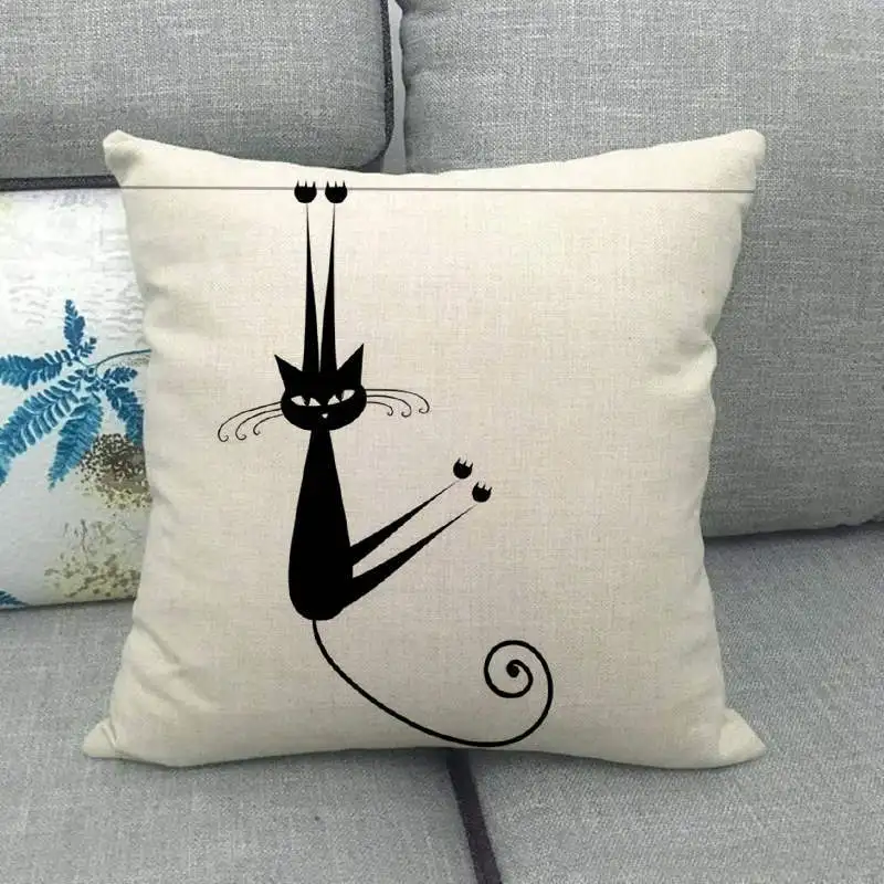 

Cartoon Cat Printing Sofa Throw Pillows Cushion Cover Linen Pillowcase 45X45CM White Decorative Pillow Outside Pillow Covers