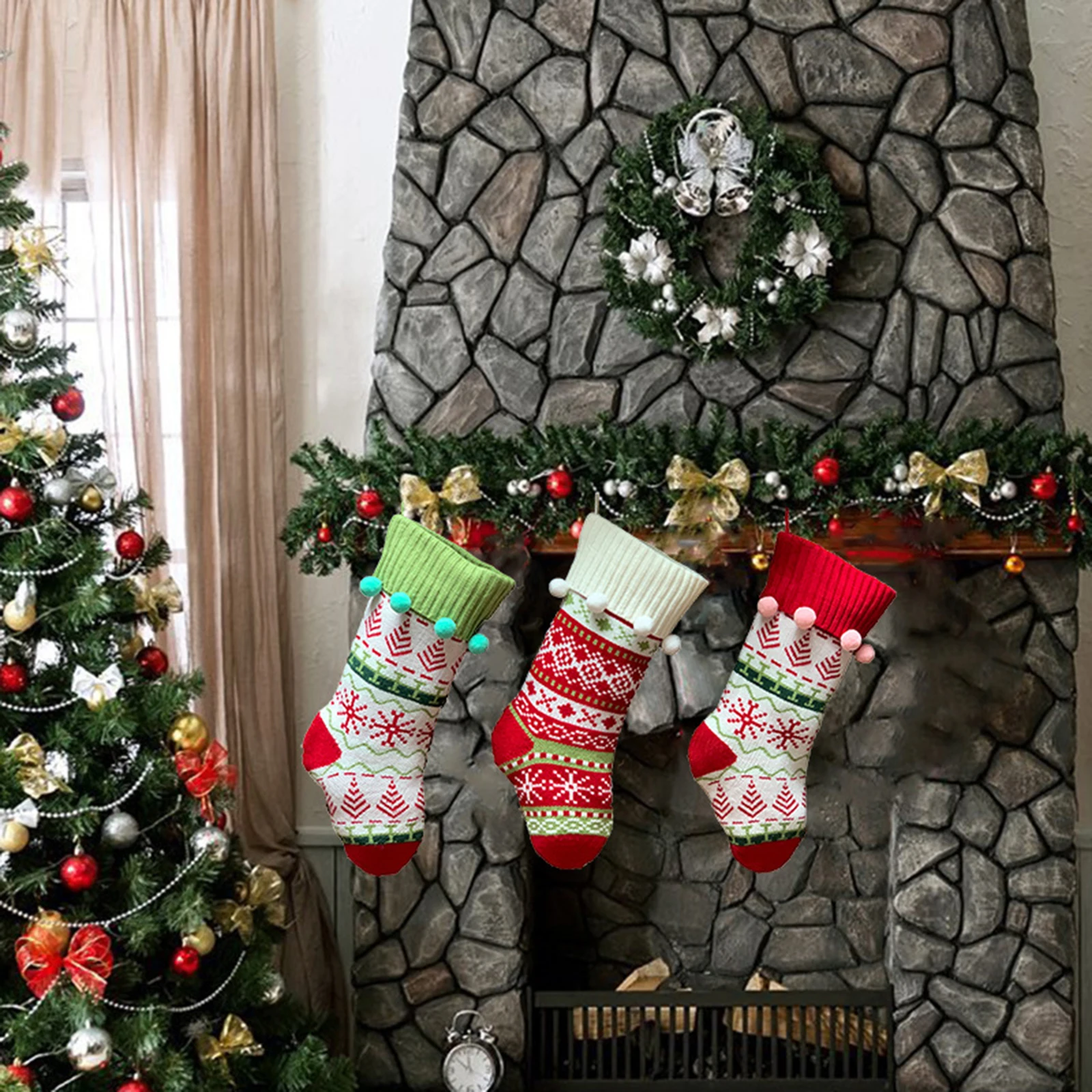 

New Knitted Christmas Stocking Christmas Candy Gift Bags Holder Lager Socks Christmas Tree Ornaments Xmas New Year Kids Gift