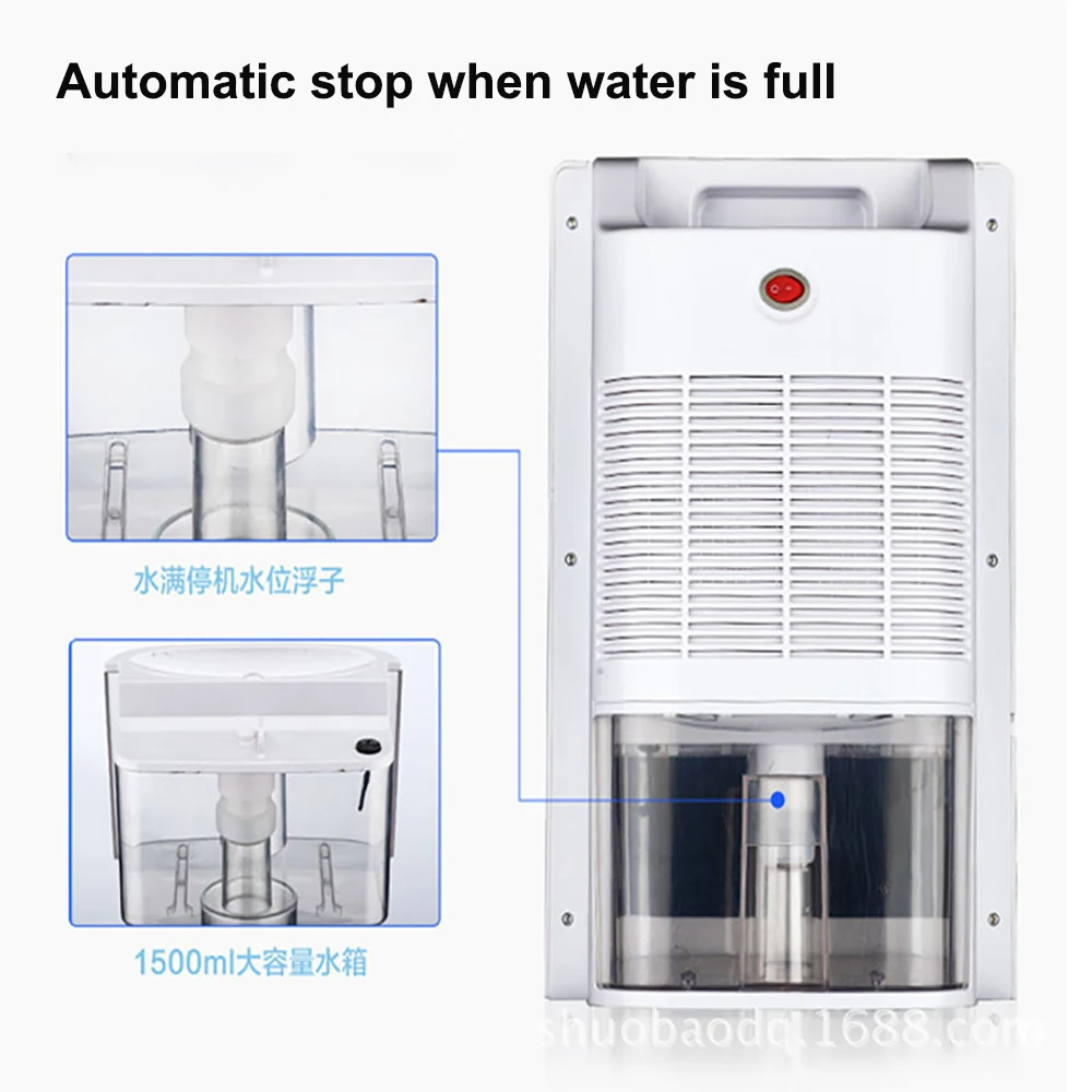 

220V Automatic Humidistat 2.2L Water Tank 1080ML/Day Portable Dehumidifier 100W Air Dryer With HD LCD Screen