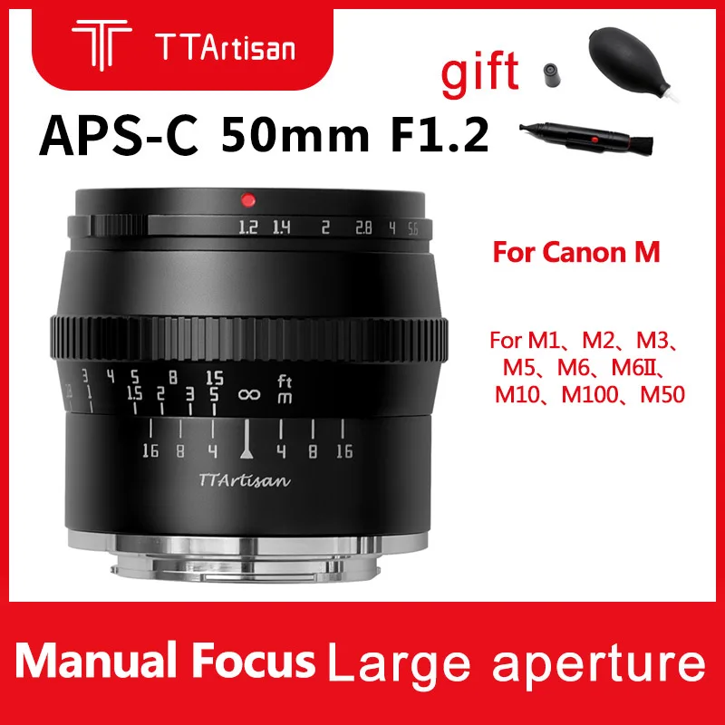 TTArtisan 50 мм F1.2 Камера объектив с фиксированным фокусным расстоянием для Canon M