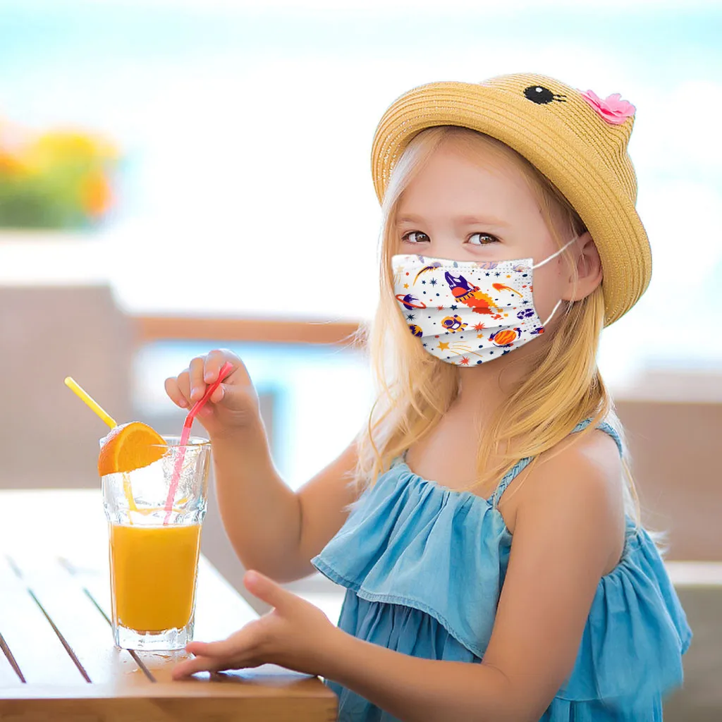 Детская маска одноразовая для лица промышленная 3-слойная с петлями ушей