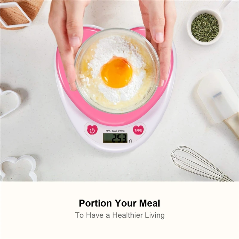 

Portable Digital Kitchen Scale LCD Monitor Auto Zero Auto Poweroff Solid Heart Shape Gift For Measuring Weight Food Water Powder