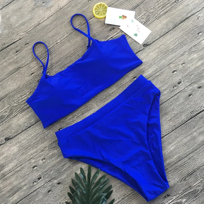 

Bikini solid color 2021 Mujer de tres piezas sports tube top push-up bikini high waist swimsuit female beachwear sexy bikini