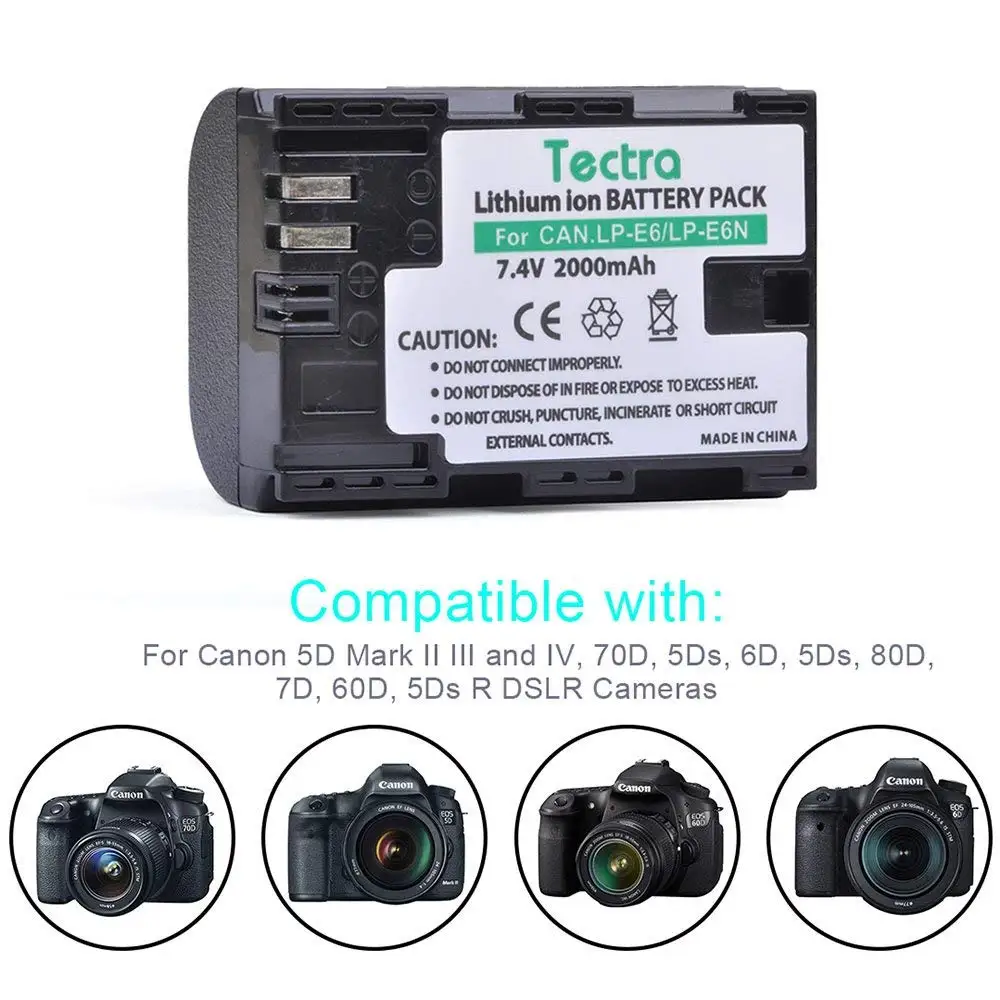 Аккумулятор LP E6 LPE6 LP-E6 E6N 2000 мАч + зарядное устройство с ЖК-дисплеем для камеры Canon