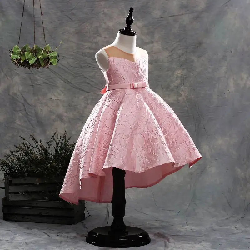 

Boutique Children Trailing Dress Bow Jacquard Thick High Low Party Perform Flower Girl Princess Dress Kids Clothing E2199