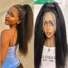 Yaki средней части черный курчавый прямой предварительно выщипанный короткий Боб кружевной передний парик для женщин кружевной застежка синтетические Детские волосы без клея