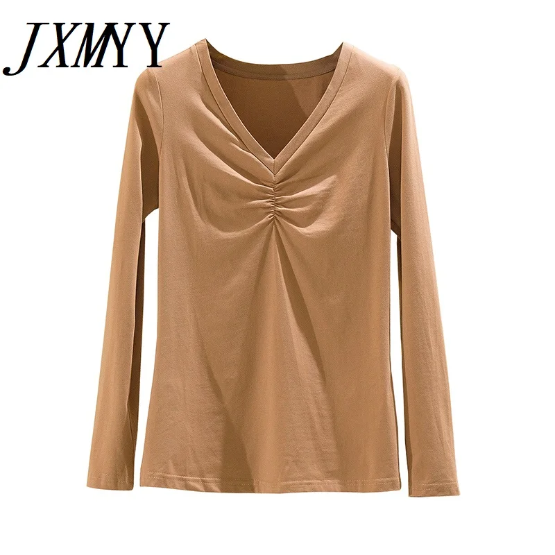 JXMYY 2021 модный новый продукт удобная универсальная Однотонная рубашка с V-образным