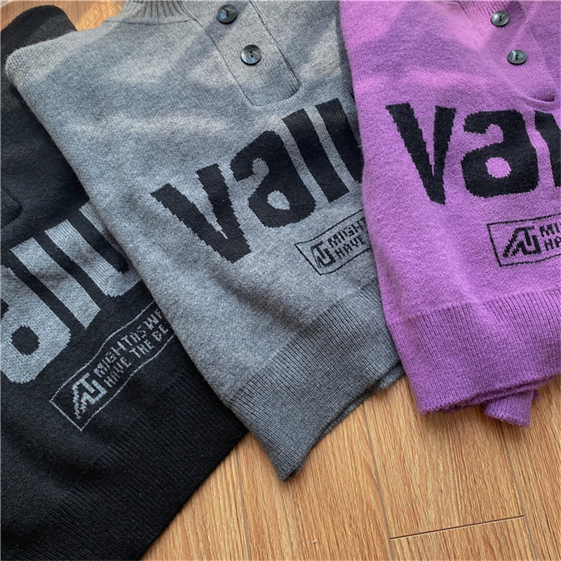 

2020 Autumn Winter Chic Letter Print Knitted Pullover Women Thick Sweater Casual Korean Turtleneck Long Sleeve Sweater Vintage