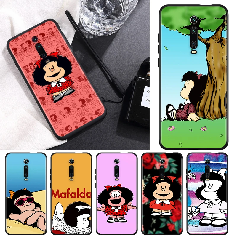 

Silicone Black Cover Animated cute Mafalda For Xiaomi Redmi K40 K30i K30T K30S K20 10X GO S2 Y2 Pro Ultra Phone Case