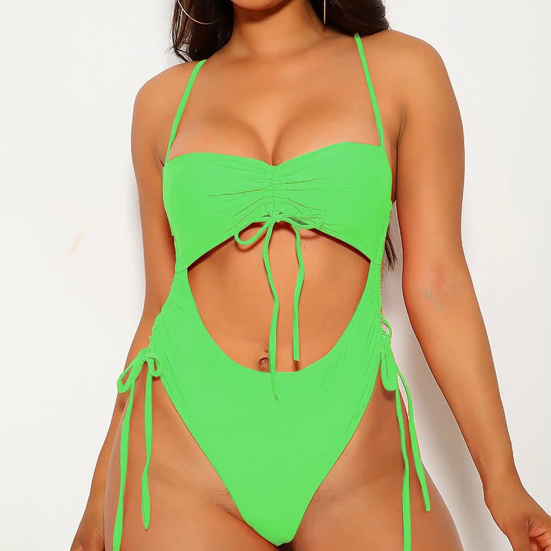 Женский купальник с эффектом пуш ап Цельный вырезом спереди и леопардовым