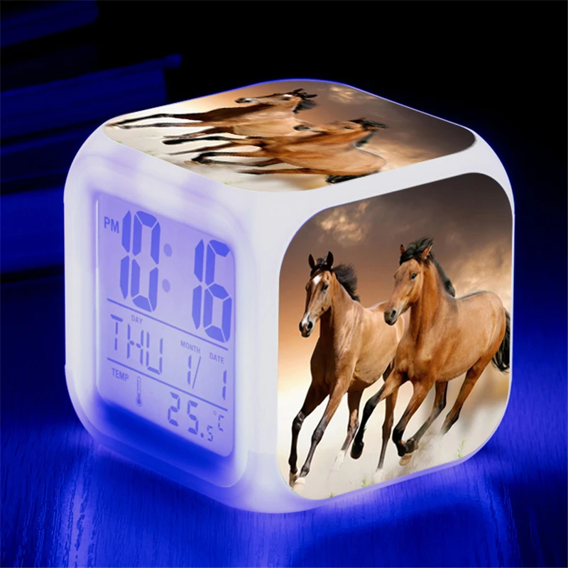 S Animals Horse Figure Light Up Toys Color 7 Colors Glowing Clock Toys Bedroom Doll Childern Gifts