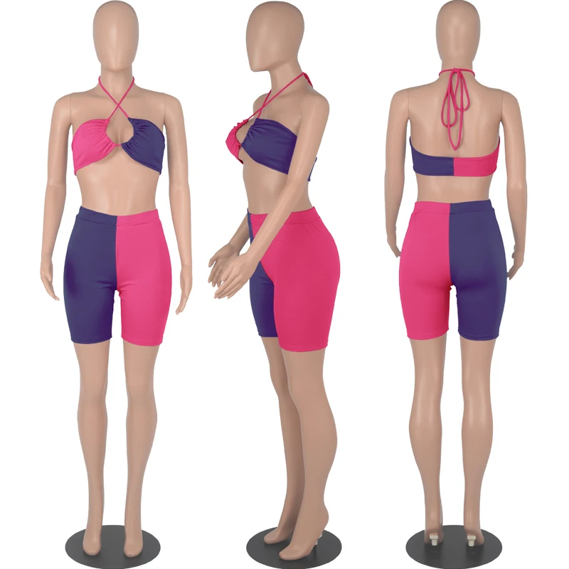 

ZOOEFFBB Two Piece Set Sexy Club Vacation Outfits for Women Summer Tracksuit Crop Top Biker Shorts Suits Workout Matching Sets