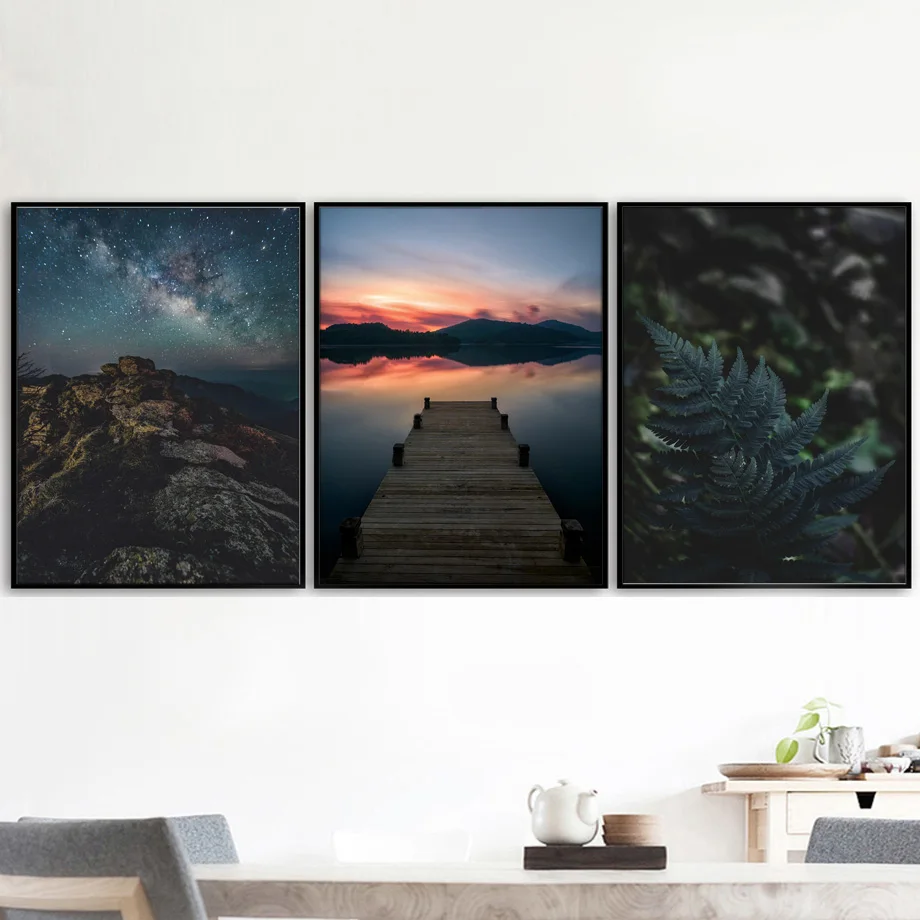 Настенный плакат с северным закатом звездного пейзажа Картина на холсте