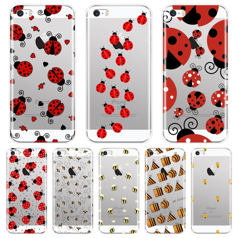 TPU Soft Phone Case For Apple iPhone 5C 5S SE 5 S Silicone Bee Ladybug Pretty Aesthetic Cute Kawaii Back Cover For iPhone 4S 4 S