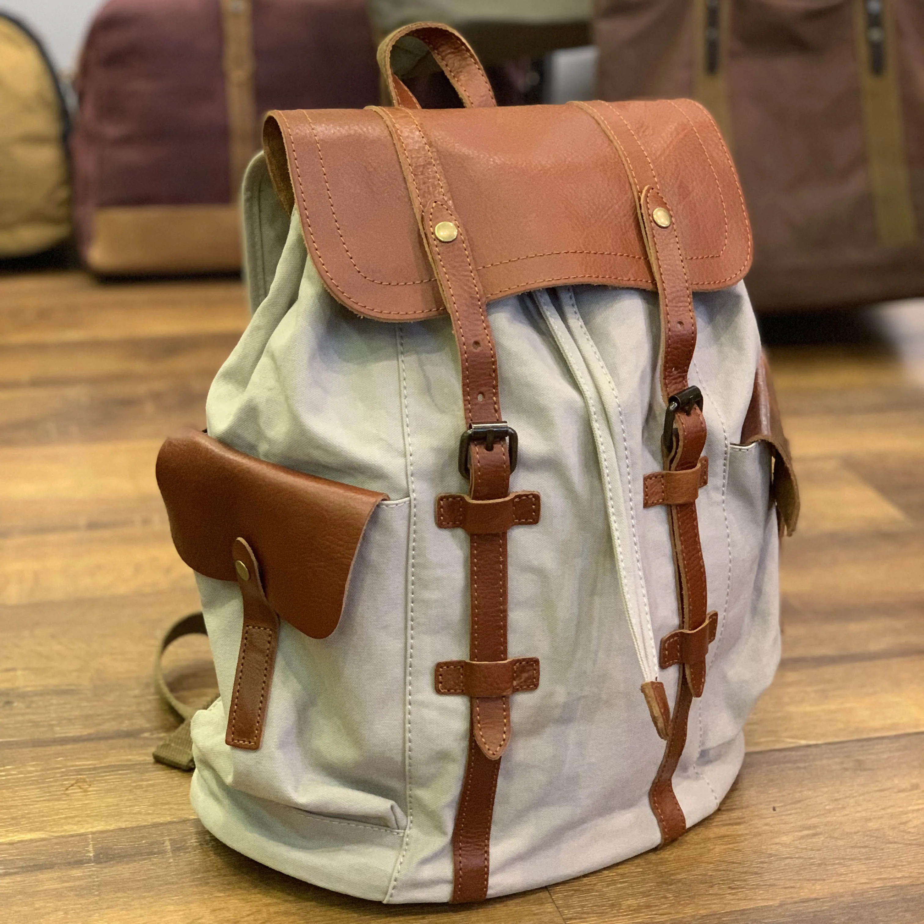 Ретро Pixel Рюкзак Мужской Серый Большой Хлопковый на Шнурке Кожаный Для Ноутбука