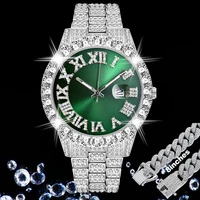cuban bracelet iced out watch for men luxury full diamond mens watches aaa cz quartz mens watch waterproof hip hop male clock