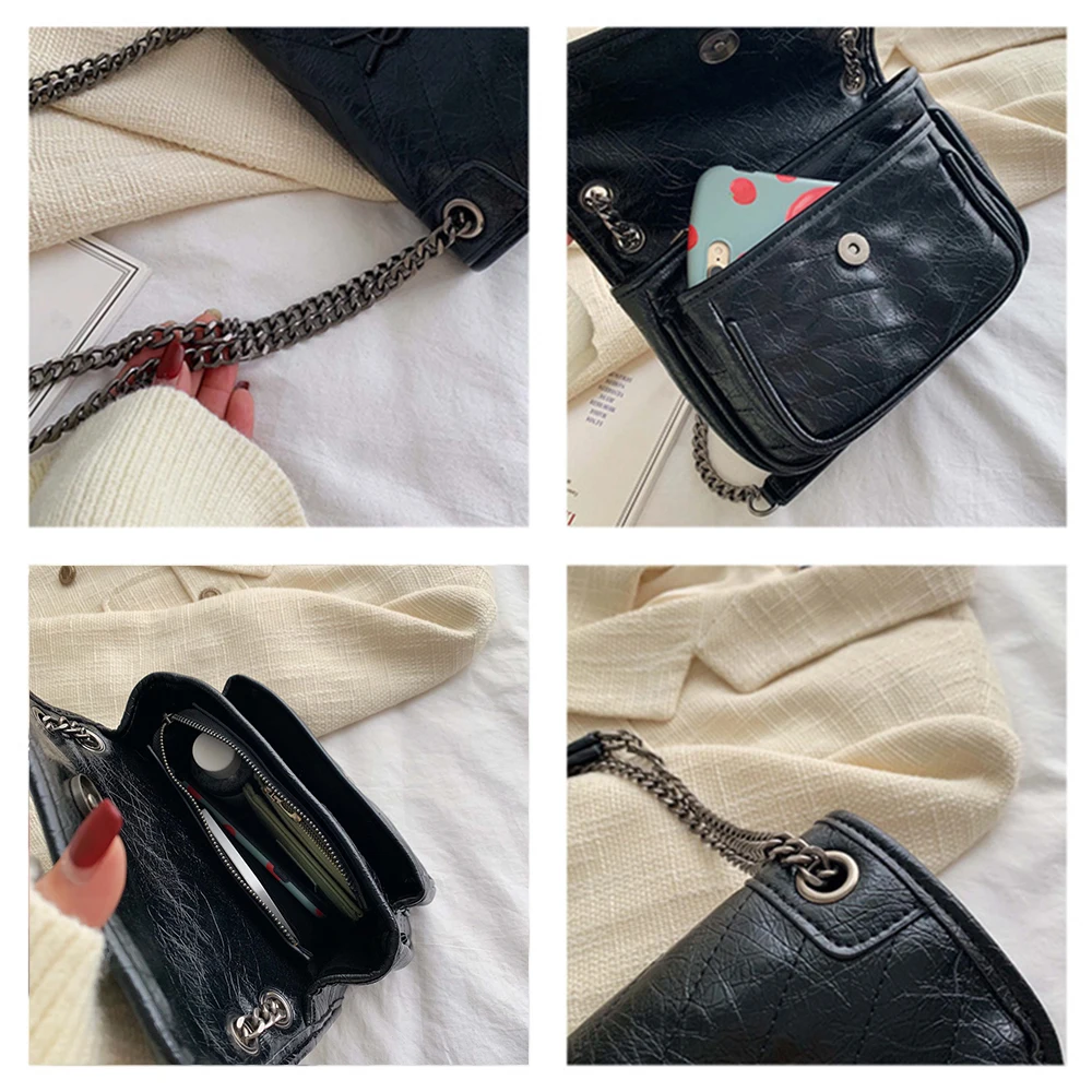 

2020 new diamond chain female bag oil wax leather retro messenger bag net red shoulder diagonal large capacity stray bag