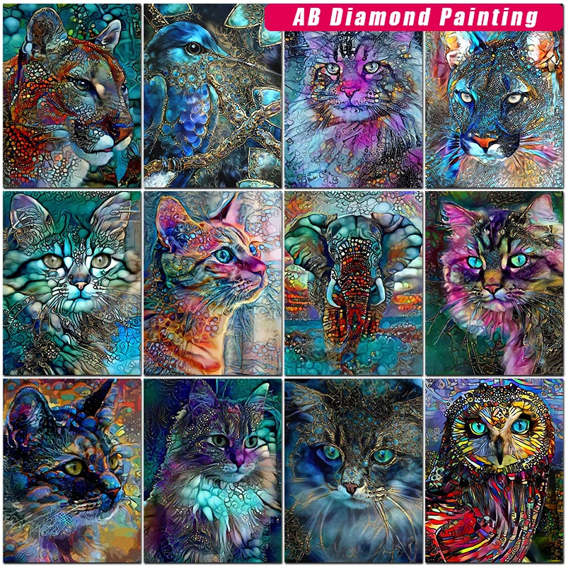 5D AB Drill Diamond Painting Animal Tiger Full Square/Round Cross Stitch Kit DIY Diamond Embroidery Color Mosaic Cats Home Decor