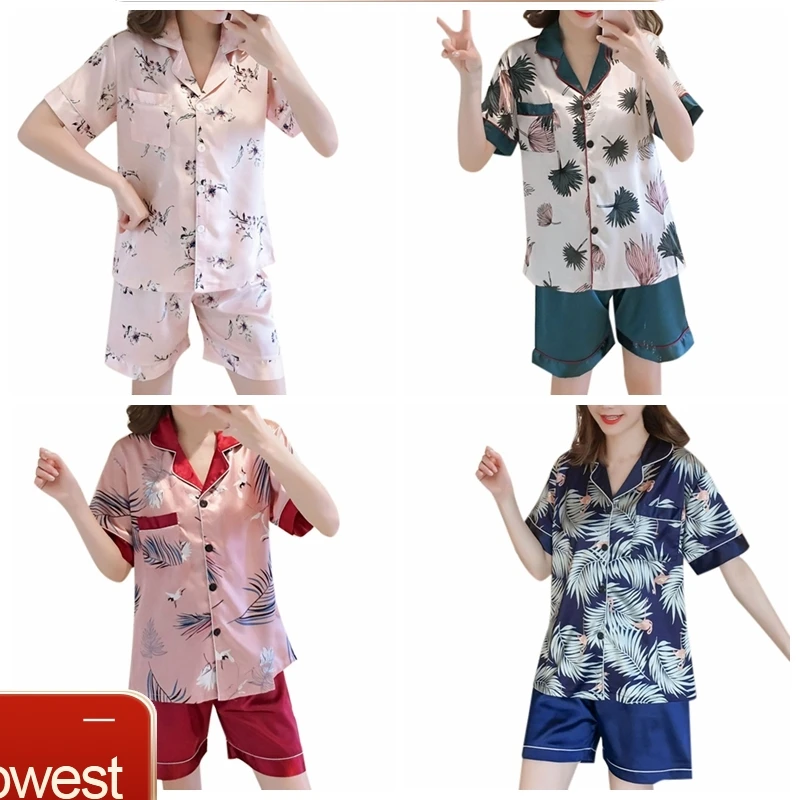 Японские Простые короткие пижамы для женщин с короткими рукавами женские