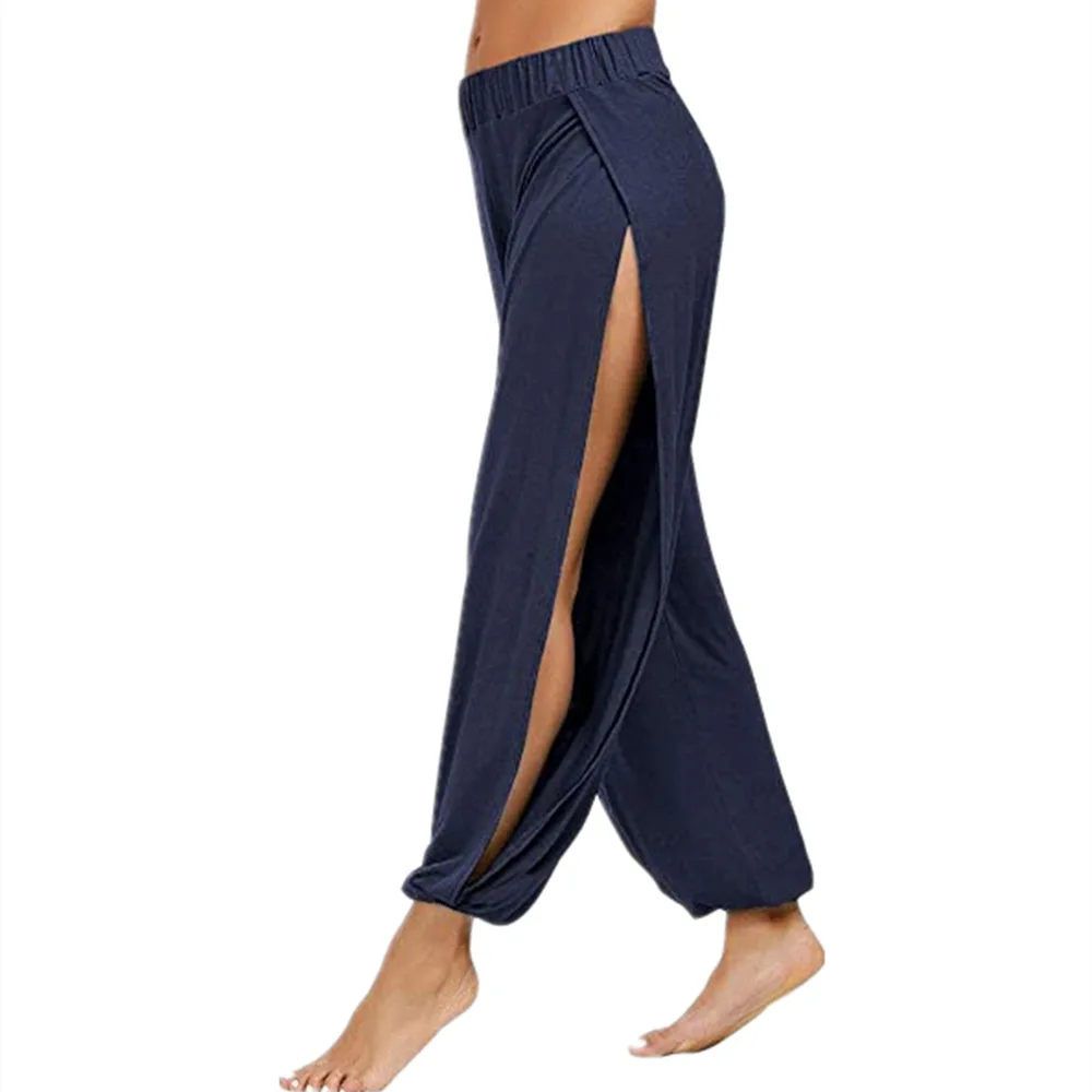 

2021 new summer high slit harem pants female solid color hippie harem wide leg pants
