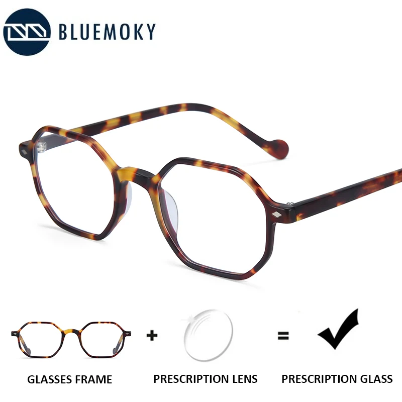 

BLUEMOKY Retro Acetate Polygon Prescription Glasses Frame Optical Myopia Eyeglasses Anti Blue Ray Photochromic Computer Eyewear