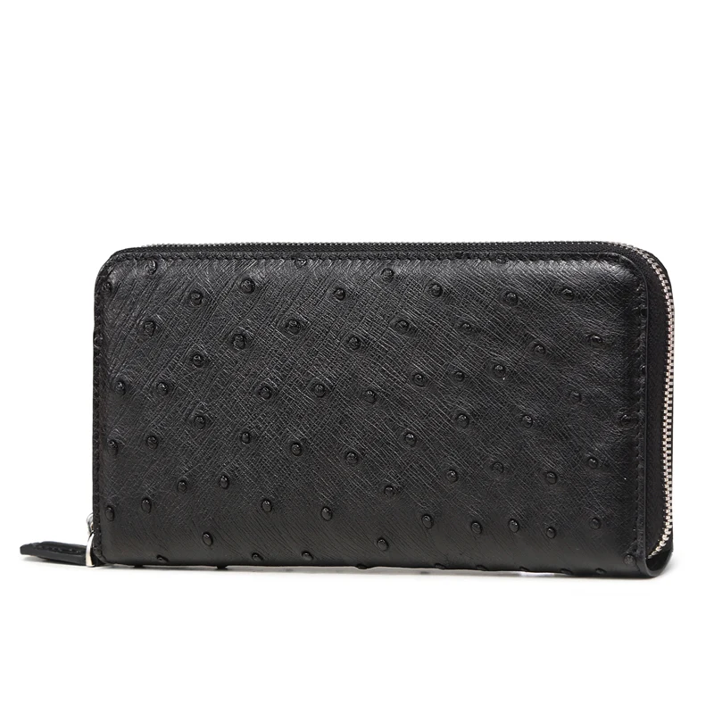 

ejue Ostrich leather man purse long zipper large capacity men bag with genuine leather wallet for men clutch bag