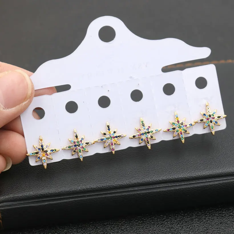 

3 пар/уп. микро CZ с аппликацией в виде Золотой звезды серьги для женщин с украшением в виде кристаллов серьги, модные ювелирные изделия для же...