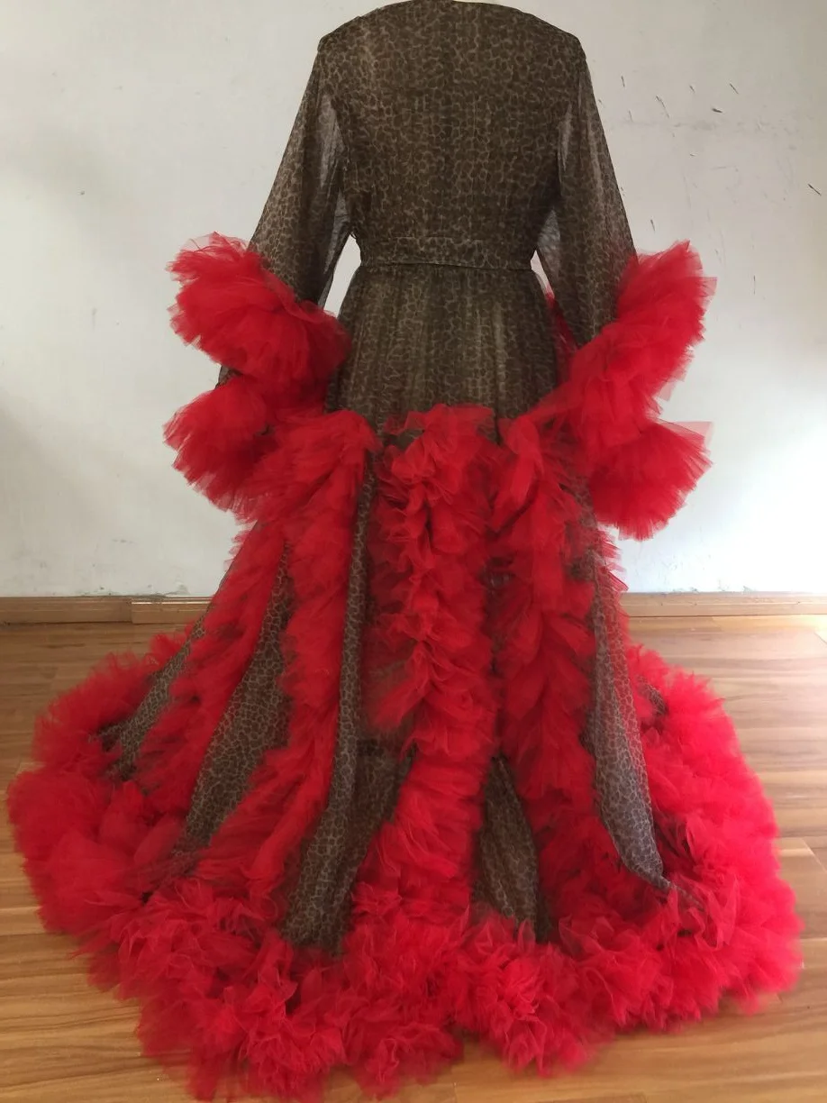 Robe Longue En Tulle Rouge Et Leopard Pour Femmes Tenue Chic Et Sexy A Volants Pour Fete D Anniversaire Sur Mesure Plage
