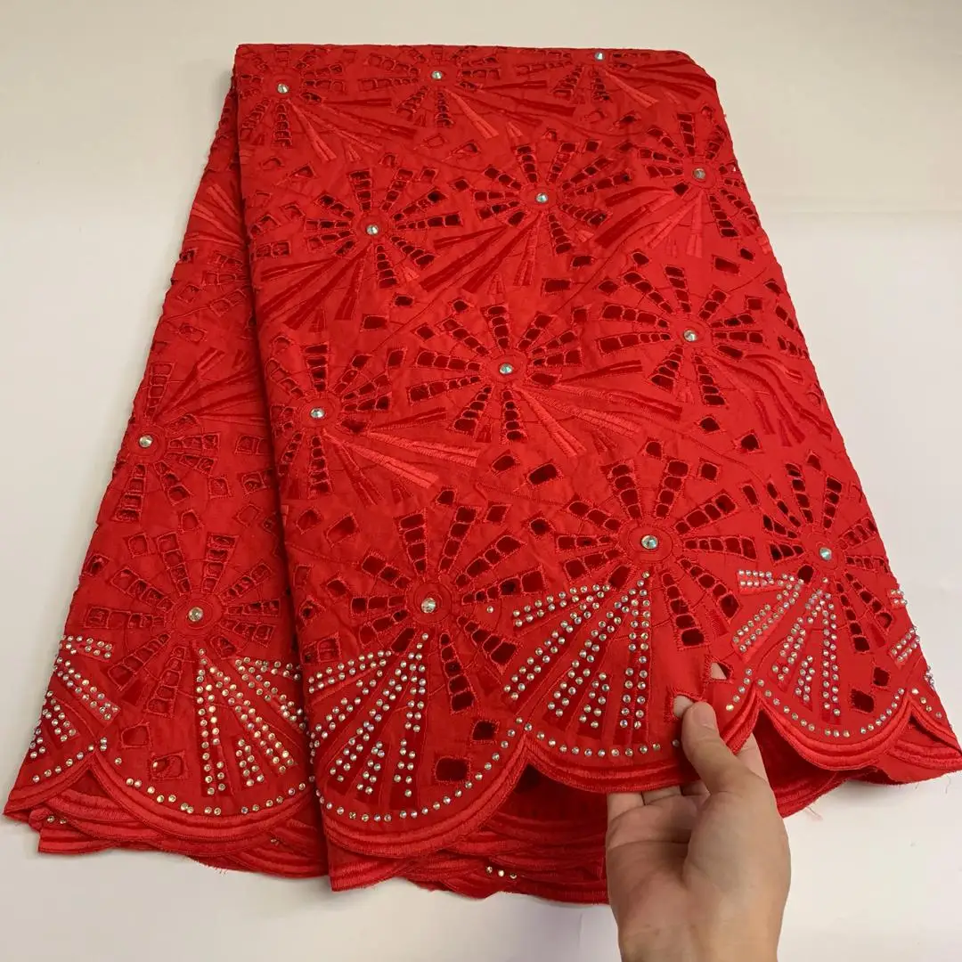 

New Red African Cotton Bazin Riche Fabric Nouveau 5Yards Nigerian Jacquard Material Cloth Dentelle Africain For Dress AB6