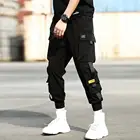 Брюки-карго мужские с боковыми карманами, брюки-султанки с лентами, повседневные Джоггеры в стиле хип-хоп, черные модные повседневные уличные штаны, 2021