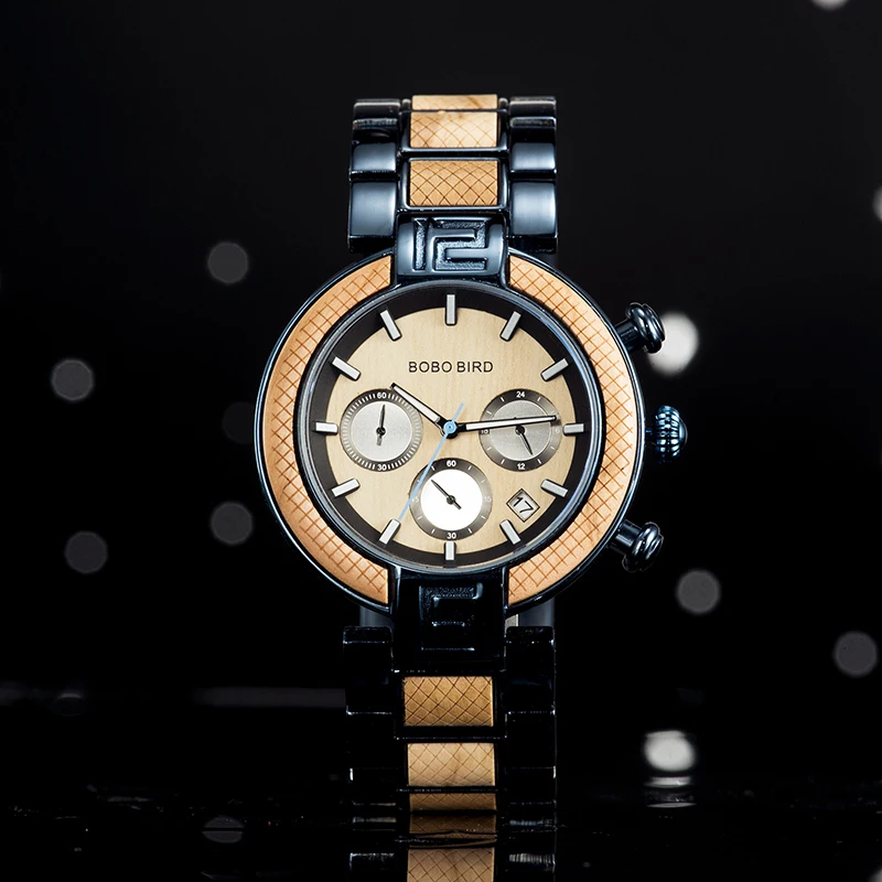 Мужские деревянные кварцевые часы с секундомером ручной работы|Кварцевые