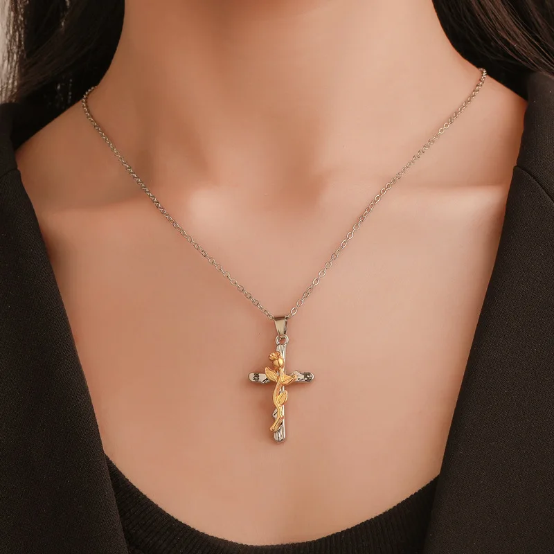 

Classic retro style flower cross necklace fashion men and women jewelry pendant necklace crucifix Christian ornament gift