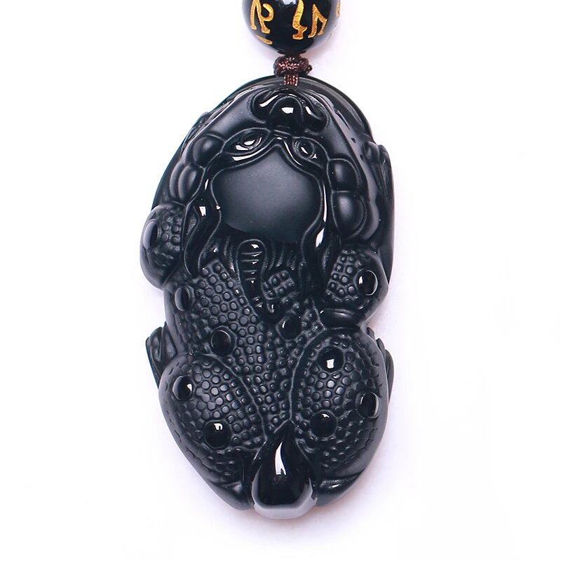 Ожерелье из натурального черного обсидиана с бусинами ручная работа Подвеска