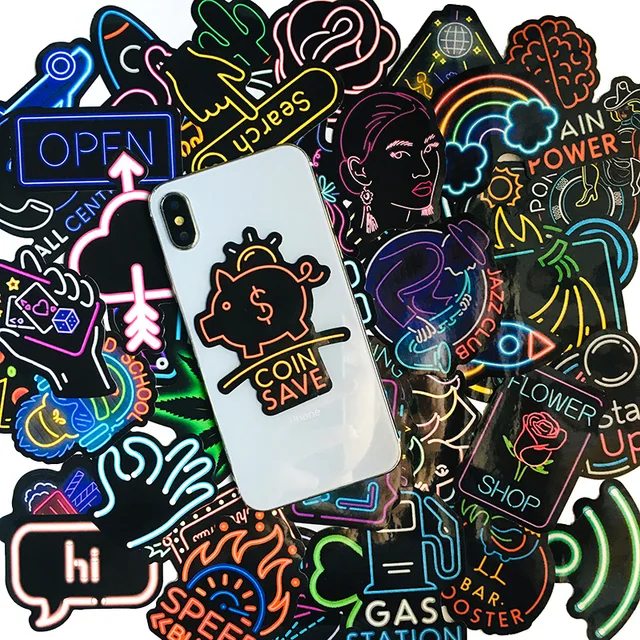 10/30/50PCS Creative Neon Lights Stickers For Waterproof Decal Laptop Motorcycle Luggage Snowboard Fridge Phone Car Sticker 5