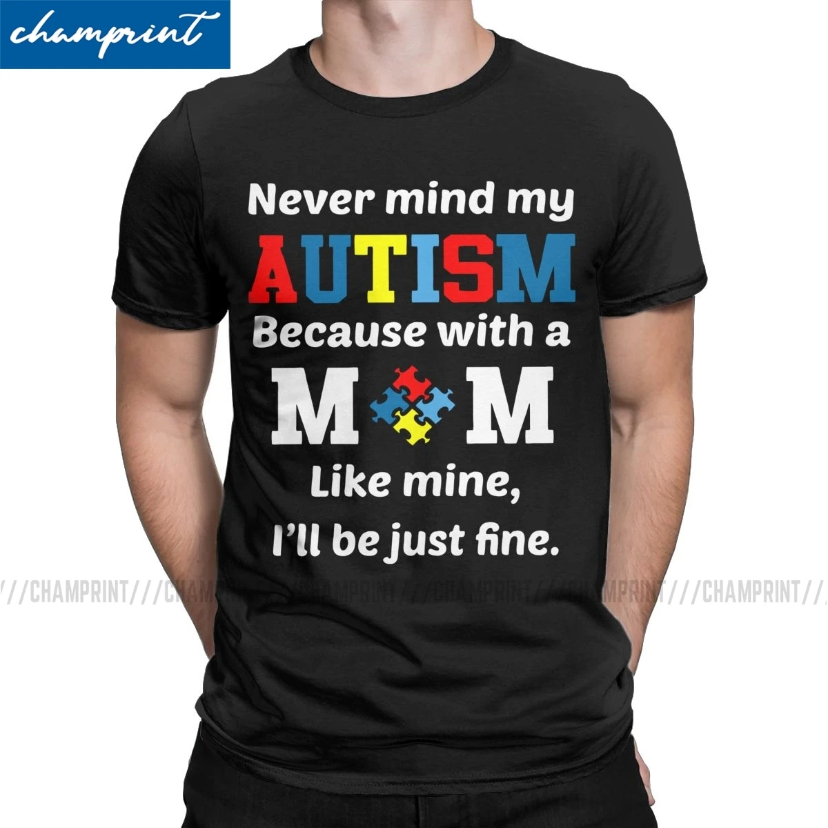

Men's Autism Mom Child Autism Awareness Ribbon T Shirts Autismo Autistic Tops Funny Short Sleeve Crewneck Tees Plus Size T-Shirt