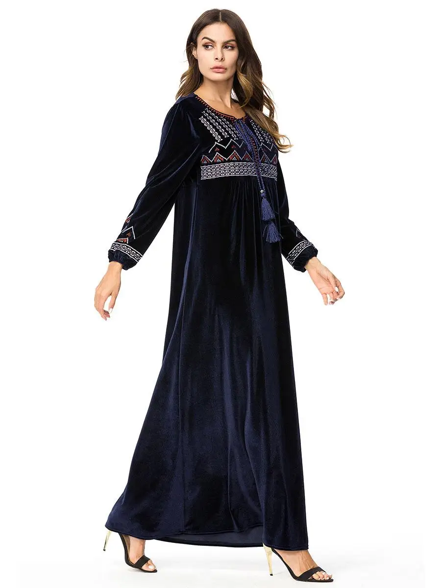 Женское бархатное платье макси с круглым вырезом 3 цвета | Тематическая одежда и