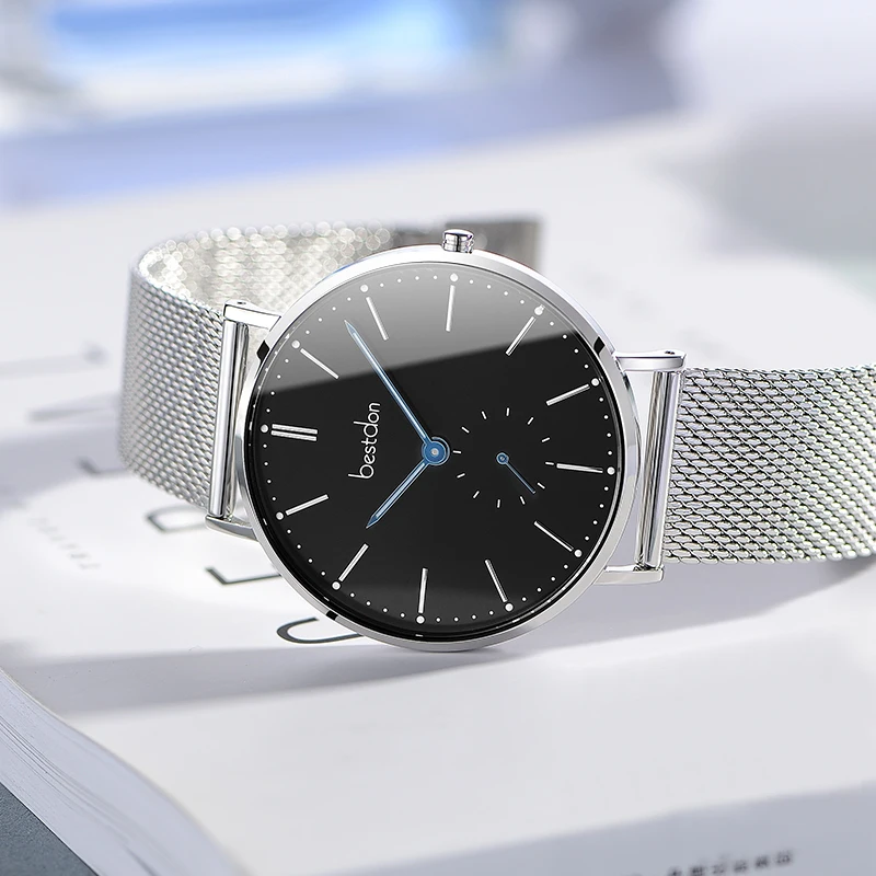 Мужские кварцевые часы Bestdon тонкие светящиеся водонепроницаемые наручные из
