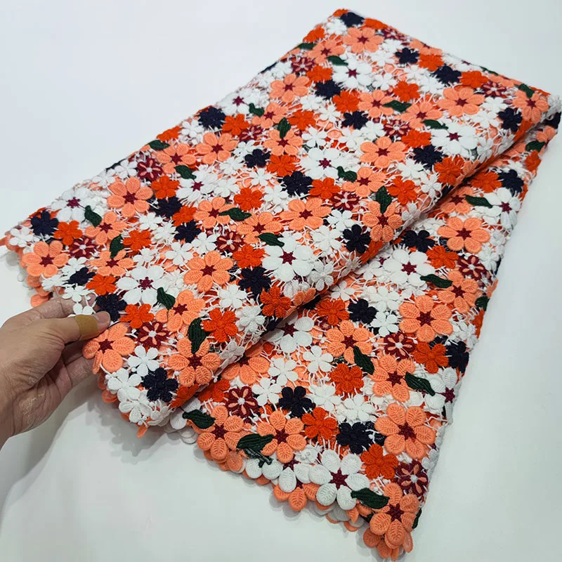 

Nigerian Guipure Lace Fabrics 2021 High Quality Flowers Embroidery African Lace Fabric Cord Lace Fabric For Party Sewing 5 Yards