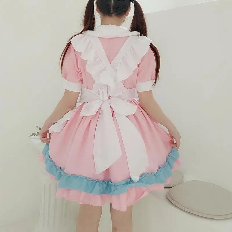 

XS-5XL Sweet Lolita Suit Dress Cat Paw Pink Blue Bowknot Cosplay Apron Restaurant Dress Outfits Uniform Maid Maidservant