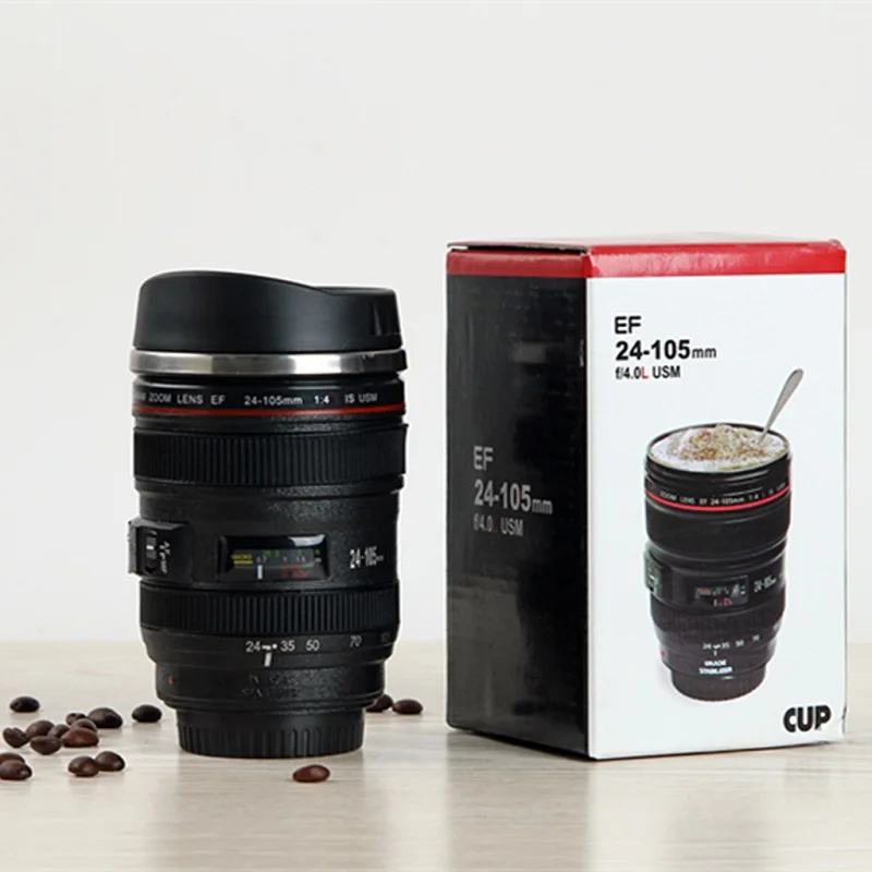 

Creative 400ml Stainless Steel Liner Travel Thermal Coffee Camera Lens Mug Cups with Hood Lid WB3107