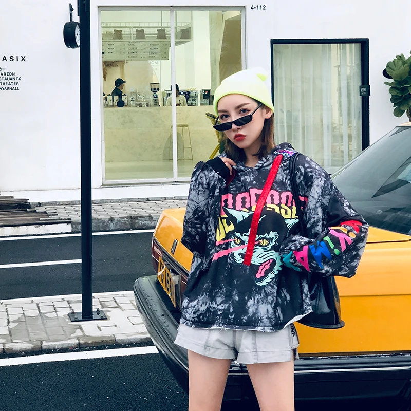 7mang 2019 осенняя Женская мода уличная граффити с принтом дьявола худи Harajuku