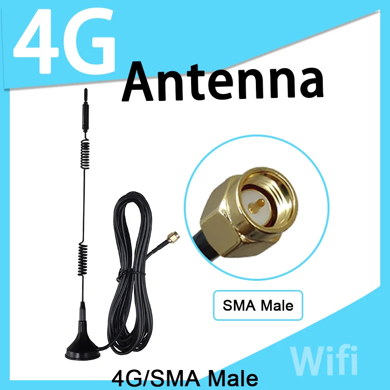 Антенна Grandwisdom, 3G, 4G LTE, 15 дБи, разъем SMA (штекер), 698-960/1700-2700 МГц, IOT, магнитное основание, 3 м, прозрачная присоска, 5 шт.