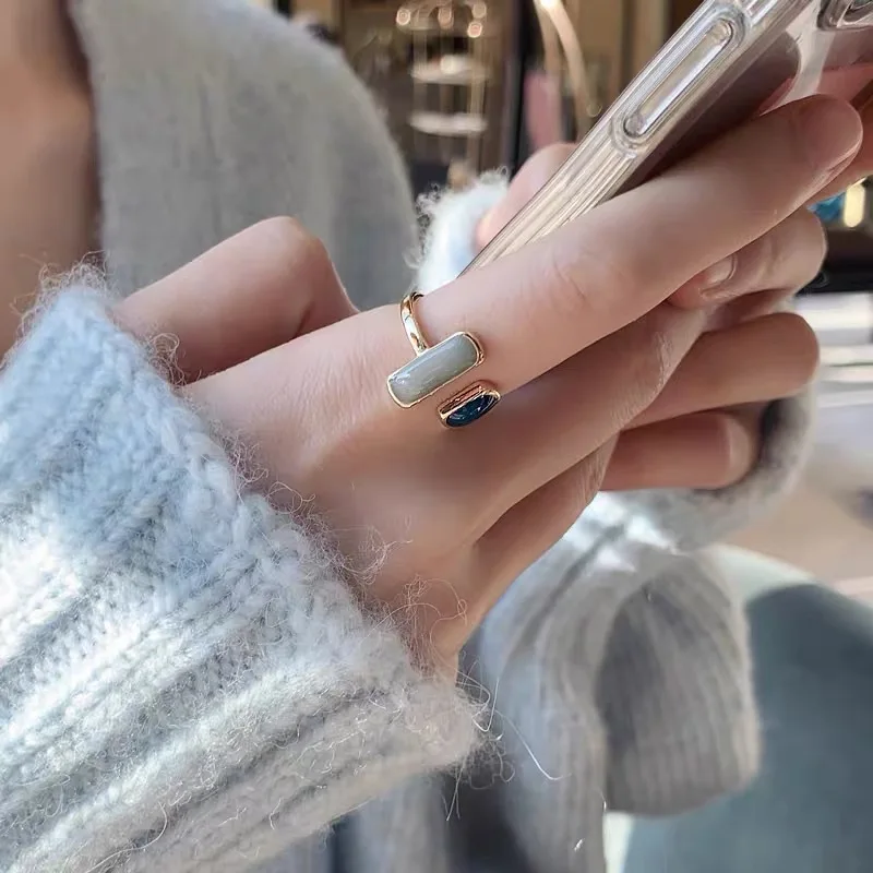 

French Romantic Gold Color Matching Drop Glaze Adjustable Design Finger Rings For Women 2021 New Fashion Jewelry
