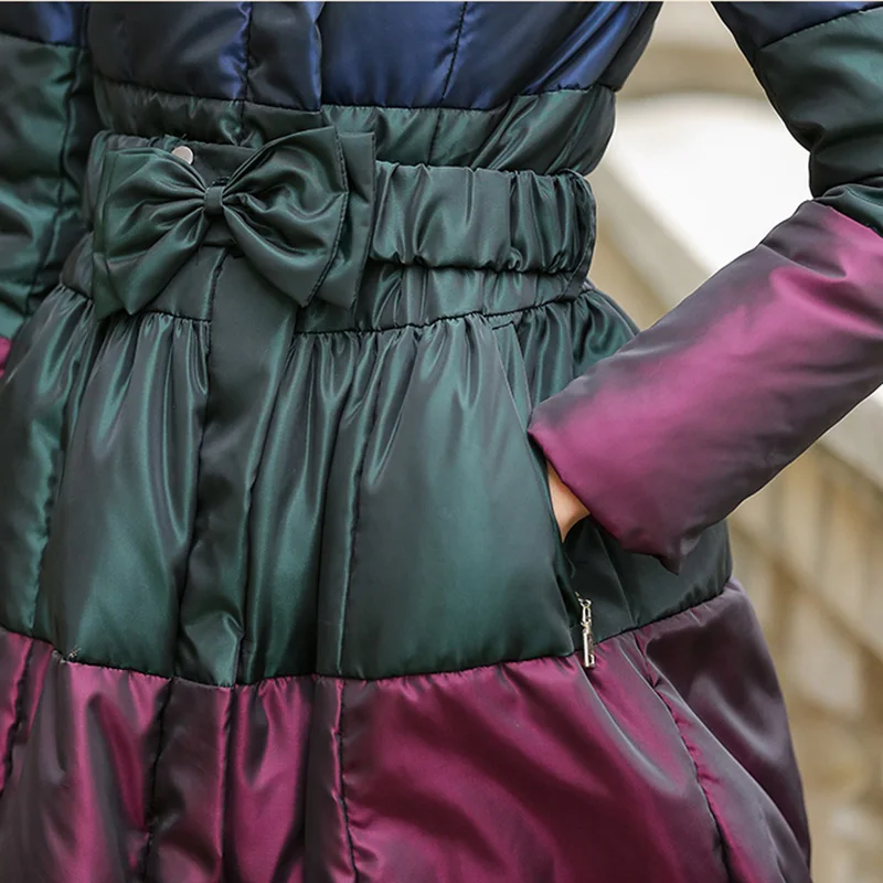 Женский зимний пуховик новинка большой размер тонкий длинный стоячий воротник