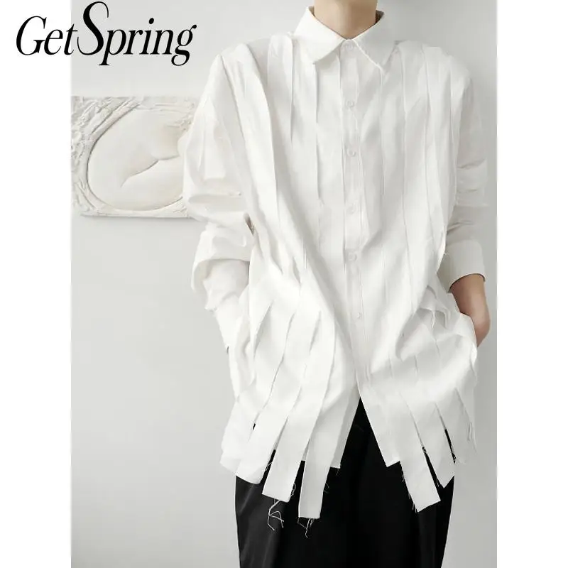 

GetSpring Women Blouse Cotton White Shirt Long Sleeve Ladies Tops Fashion Chic Women Shirts Loose Casual Long Tops Autumn 2020