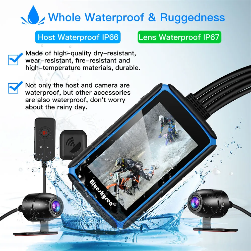 Blueskysea DV988 видеорегистратор с сенсорным экраном для мотоцикла 1080P двумя