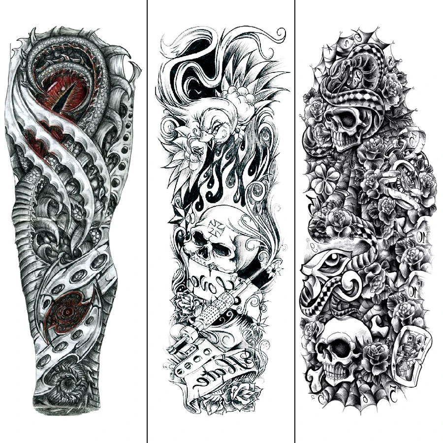 

Temporary Waterproof Tattoo Sticker Robot Arm Sleeve Wolf Skull Full Arm Totem Male Female Body Art Fake Tattoo