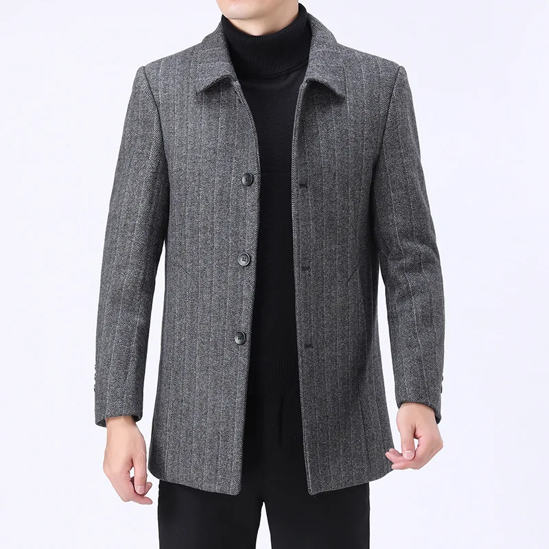 

BATMO 2020 new arrival winter wool thicked striped trench coat men,men's casual wool jackets,201