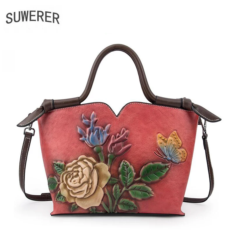 

SUWERER 2022 New Genuine Leather Bag Fashion Cowhide Embossing Bags Handbags Women Famous Brands Luxury Leather Tote Big