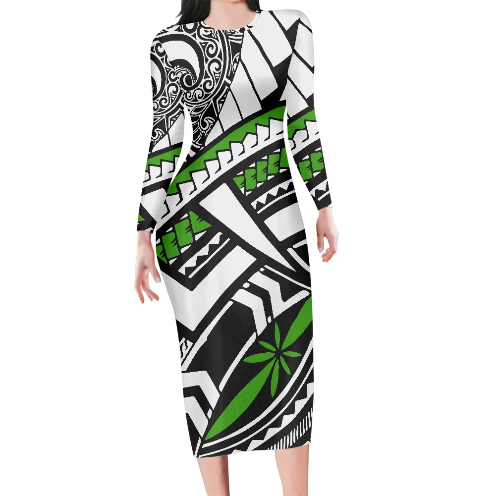 

Polynesian Samoan Hawaii Art Retro Tattoo Prints Elegant Pencil Dress Vestidos Womens Slim Party Bodycon Dresses Streetwear NEW